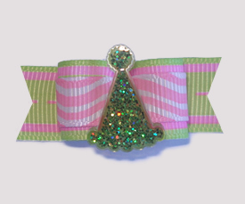 #1789 - 5/8" Dog Bow - Squigglies, Sparkling Green Party Hat