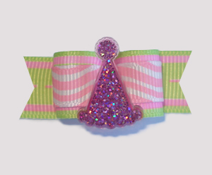 #1790 - 5/8" Dog Bow - Squigglies, Sparkling Pink Party Hat