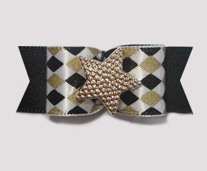 #1806 - 5/8" Dog Bow - Chic Diamonds, Gold & Black, Gold Star