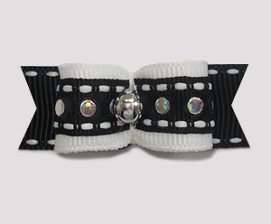 #1840 - 5/8" Dog Bow - Bling, Silver Sequins, White