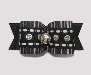 #1843 - 5/8" Dog Bow - Bling, Silver Sequins, Stripe