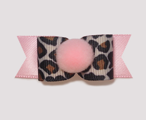 #1849 - 5/8" Dog Bow - Girlie Leopard, Soft Pink Pom-Pom