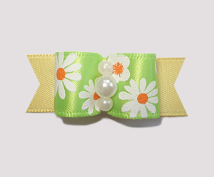 #1866 - 5/8" Dog Bow - Bright, Delightful Daisies, Green/Yellow