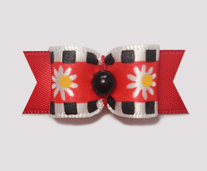#1876 - 5/8" Dog Bow - Mod Daisies, Red, Black, White Stripe
