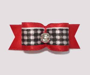 #1879 - 5/8" Dog Bow - Cute Red Satin, Black/White Plaid, Silver