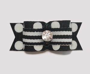 #1893 - 5/8" Dog Bow- Uptown Chic, Bold Dots/Stripes, Rhinestone