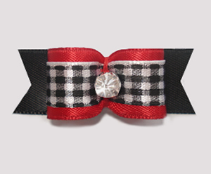 #1904 - 5/8" Dog Bow - Sweet Red & Black, Plaid with Rhinestone