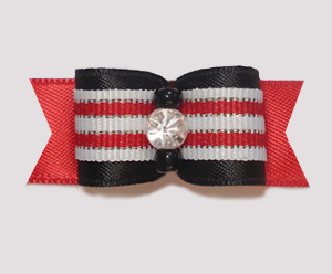 #1905 - 5/8" Dog Bow - Black, Red & White, Stripes, Rhinestone