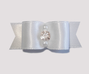 #1909 - 5/8" Dog Bow - Satin, Angelic White, Pearls/Rhinestone