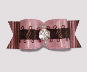 #1910 - 5/8" Dog Bow- Strawberry & Chocolate topped w/Rhinestone