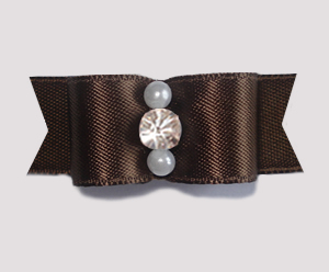 #1911 - 5/8" Dog Bow - Satin, Rich Brown, Pearls & Rhinestone