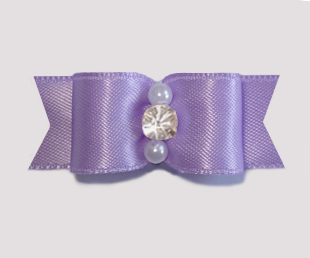 #1916 - 5/8" Dog Bow - Satin Delicate Lavender Pearls/Rhinestone
