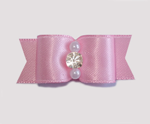 #1917 - 5/8" Dog Bow - Satin, Baby Pink, Pearls/Rhinestone