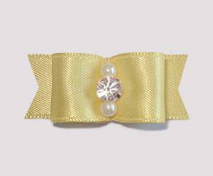 #1919 - 5/8" Dog Bow - Satin, Baby Yellow, Pearls/Rhinestone