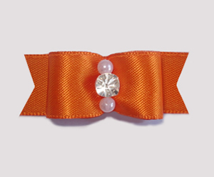 #1921 - 5/8" Dog Bow - Satin, Vibrant Orange, Pearls/Rhinestone