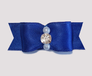 #1923 - 5/8" Dog Bow - Satin, Regal Blue, Pearls/Rhinestone