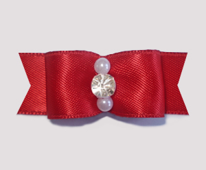 #1924 - 5/8" Dog Bow - Satin, Rich Red, Pearls/Rhinestone