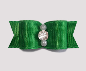#1925 - 5/8" Dog Bow - Satin, Deep Green, Pearls/Rhinestone