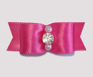 #1927 - 5/8" Dog Bow - Satin, Hot Pink, Pearls/Rhinestone
