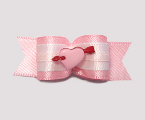 #2016 - 5/8" Dog Bow - Baby Pink Heart with Red Cupid's Arrow