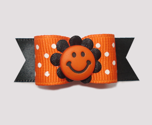 #2029 - 5/8" Dog Bow - Delightful Smiley Flower, Orange & White