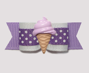 #2089 - 5/8" Dog Bow - Purple & White Dots, Grape Ice Cream Cone