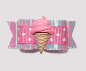 #2097 - 5/8" Dog Bow - Sweet Cotton Candy, Pink Ice Cream Cone