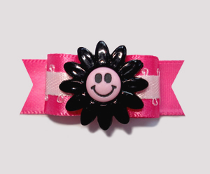 #2119 - 5/8" Dog Bow - Sweet Smiley Flower, Hot Pink Satin
