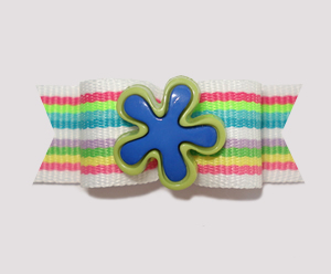 #2156 - 5/8" Dog Bow - Bright Summer Stripes, Blue/Lime Flower