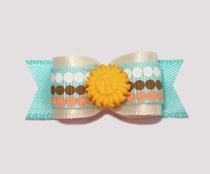 #2186 - 5/8" Dog Bow - Smiling Sunshine, Sandy Beige/Blue