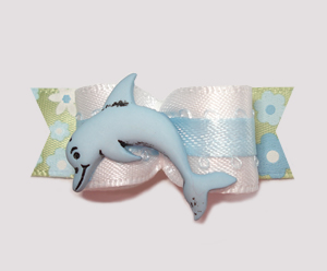 #2188 - 5/8" Dog Bow - Delightful Dolphin, White/Blue/Floral