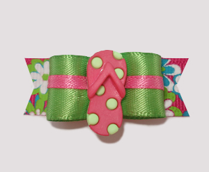 #2197 - 5/8" Dog Bow - Flip Flop Fun, Hot Pink/Green