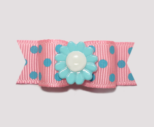 #2204 - 5/8" Dog Bow - Sweet Pink & Blue, Blue Flower