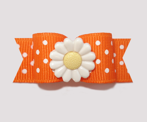 #2225 - 5/8" Dog Bow - Vibrant Orange Swiss Dots, Sweet Daisy