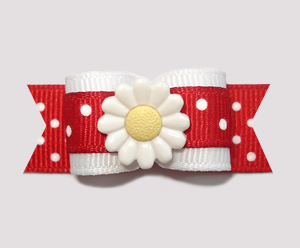 #2239 - 5/8" Dog Bow - Cute Red/White Dots, Daisy Delight