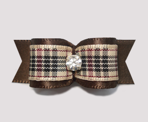 #2248- 5/8" Dog Bow- Chic Burberry*, Classic Overlay, Rhinestone