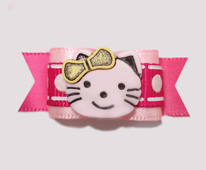 #2269 - 5/8" Dog Bow - Pink on Hot Pink, Cute Little Kitty