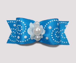 #2270 - 5/8" Dog Bow - Delightful Blue Swirl, Faux Pearls