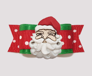 #2341 - 5/8" Dog Bow - Sweet Red & Green Dots, Jolly Santa