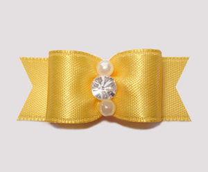 #2348 - 5/8" Dog Bow - Satin, Golden Yellow, Pearls/Rhinestone