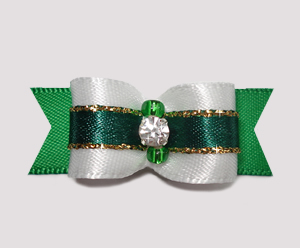 #2380 - 5/8" Dog Bow - Angelic White & Green w/Gold, Rhinestone