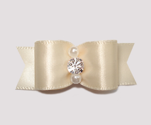 #2382 - 5/8" Dog Bow - Satin, Soft Cream, Pearls & Rhinestone