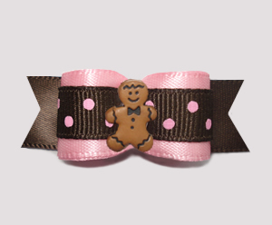 #2530 - 5/8" Dog Bow - Chocolate & Strawberry Dots, Gingerbread