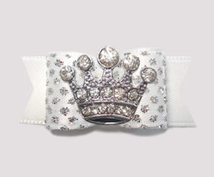 #2589 - 5/8" Dog Bow - Sparkle & Bling, Angelic White, Crown