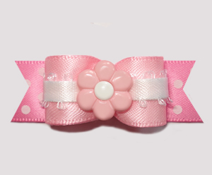 #2685 - 5/8" Dog Bow - Little Sugar, Pink/White Dots, Pink Daisy
