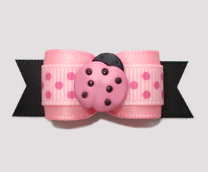 #2687 - 5/8" Dog Bow - Sweet Li'l Ladybug Dots, Pink/Black