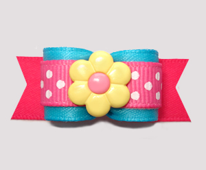 #2811 - 5/8" Dog Bow - Electric Blue/Hot Pink, Dots 'n Daisy