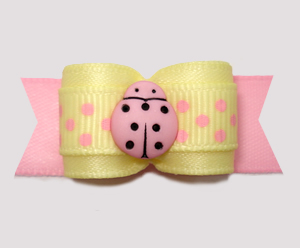 #2959 - 5/8" Dog Bow - Little Pink Ladybug, Baby Yellow/Pink