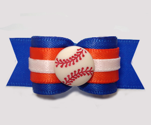 #2991 - 5/8" Dog Bow - Baseball, Blue with Orange