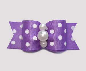 #3182 - 5/8" Dog Bow - Little Sugar, Lavender/White Dots, Pearls